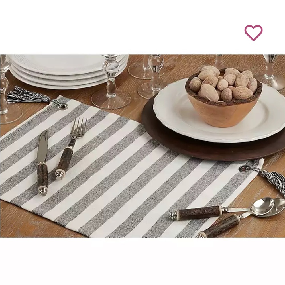 S Lifestyle Cotton Black and White Striped Tassel Placemats, Set of 4 HH